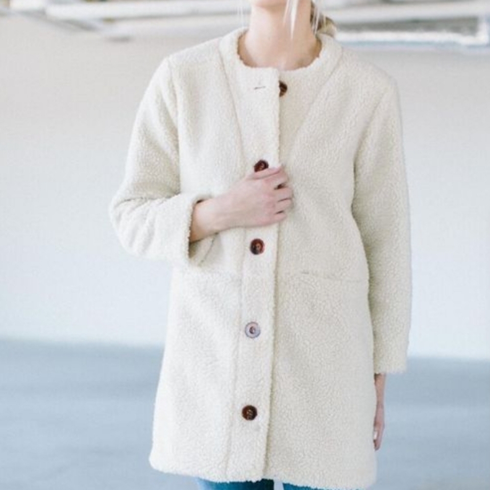Loup Carly Faux Shearling Button Up Coat Size S